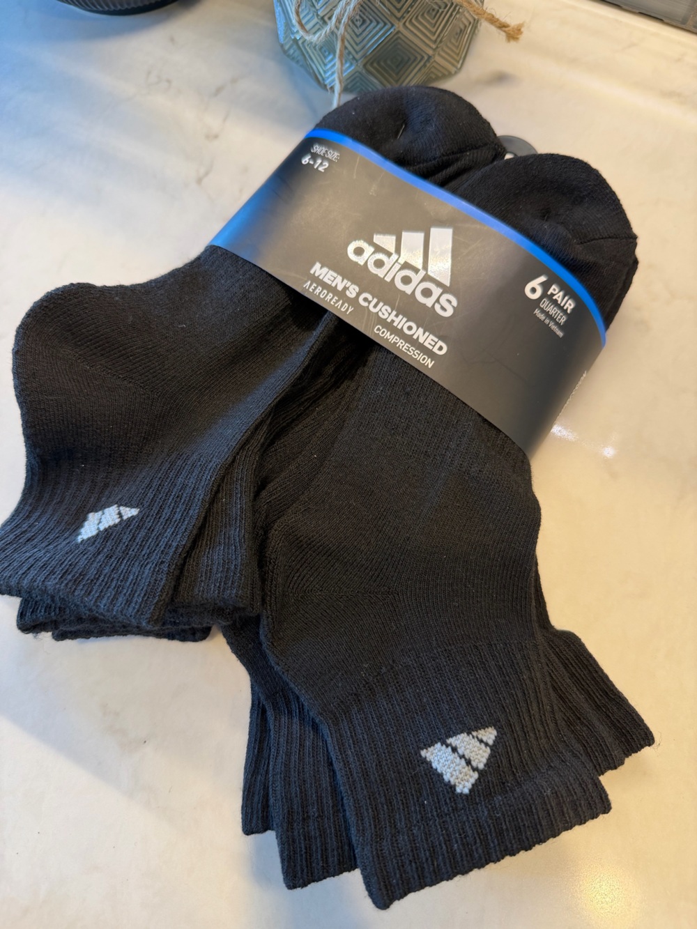 adidas Black Men's Cushioned Crew Athletic Socks - 6 Pack